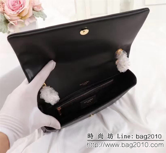 YSL聖羅蘭 新款 黑色原版皮拼接 鏈條單肩斜挎包 26826 YAS1193